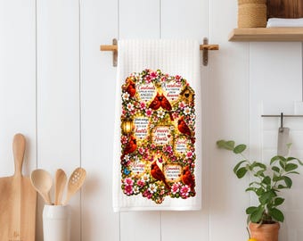 Cardinal Memorial Kitchen Towel | Sympathy Gift for Loss of Loved One | Cardinals Appear When Angels Are Near | Bereavement Gift