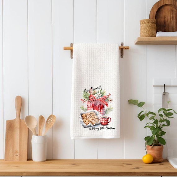 Christmas Waffle Kitchen Towel, Stocking Stuffer, Mom Gift