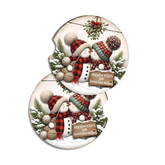 Snowman Car Coasters, Stocking Stuffer, Christmas, Wife Gift