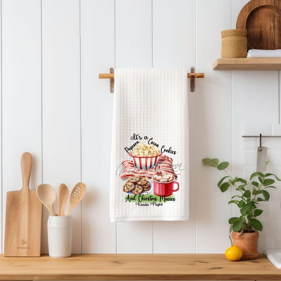 Christmas Kitchen Towel, Christmas Movie Night, Mom Gift