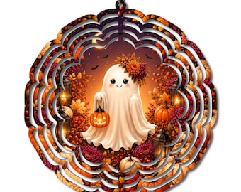 10 Inch Ghost Wind Spinner, Halloween Garden Decor, Pumpkin Porch Ornament
