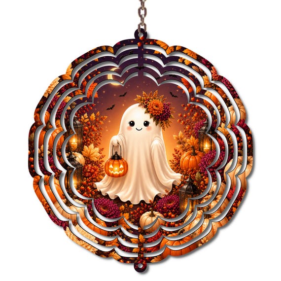 10 Inch Ghost Wind Spinner, Halloween Garden Decor, Pumpkin Porch Ornament