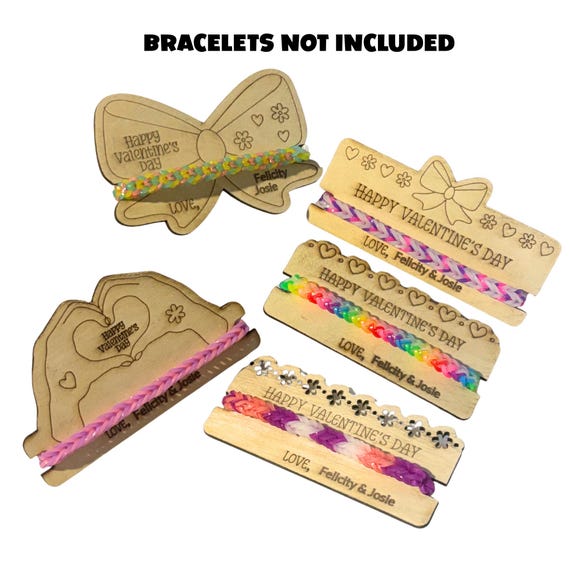 Wooden Bracelet Valentines Day Holder, Party Favors, Gifts for Friends and Classmates