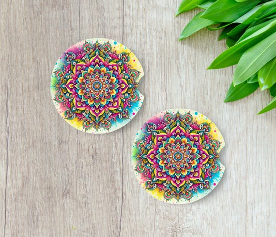 Bright Mandala Car Coasters, Birthday, Friend Gift