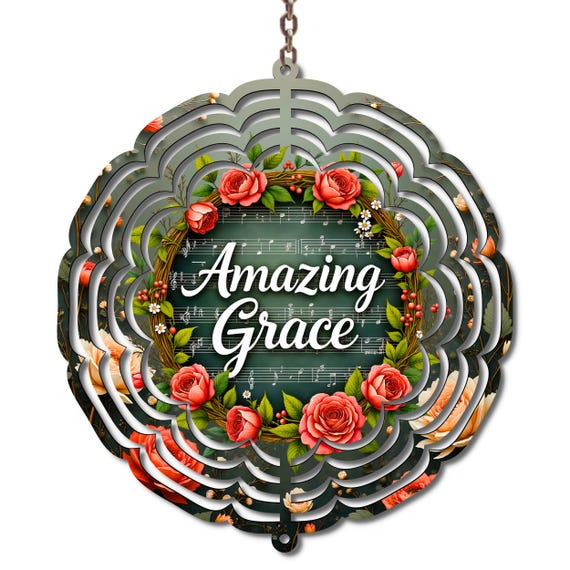 Amazing Grace Wind Spinner, Christian Garden Decor, Floral Faith Gift, Religious Outdoor Decor, Inspirational Gift, Sympathy Gift Idea