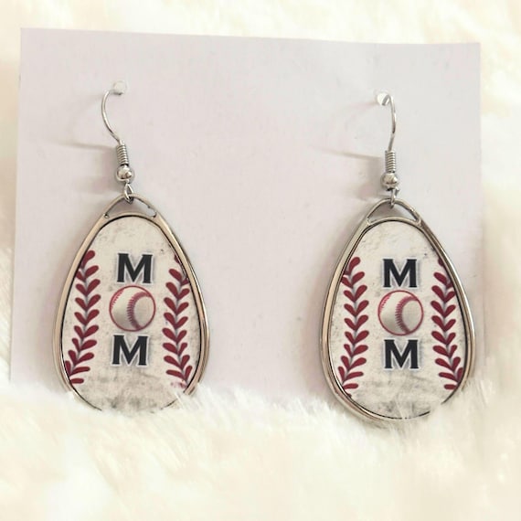 Baseball Mom Teardrop Earrings, Sports Dangle Earrings, Lightweight Zinc Alloy Jewelry for Game Day