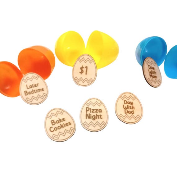 Wooden Easter Egg Fillers, Easter Reward Coupons for Kids, Bunny Egg Hunt Tokens, Non Candy Easter Basket Stuffers