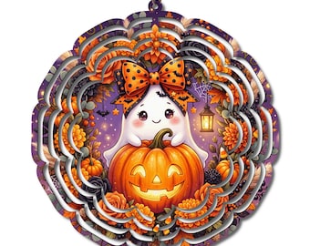 Cute Halloween Ghost Wind Spinner, Pumpkin Jack O Lantern Outdoor Decor, Spooky Season Porch Decoration, Halloween Gift