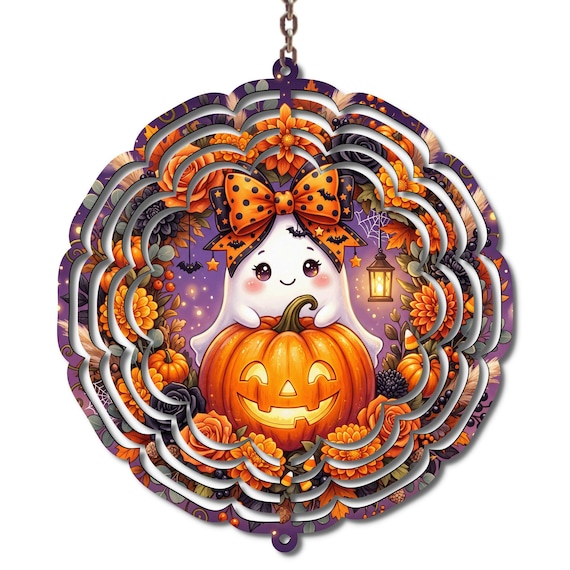 Cute Halloween Ghost Wind Spinner, Pumpkin Jack O Lantern Outdoor Decor, Spooky Season Porch Decoration, Halloween Gift