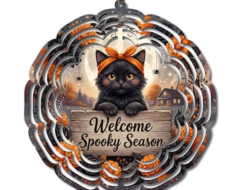 Black Cat Halloween Wind Spinner, Welcome Spooky Season Decor, Halloween Garden Decor, Gothic Outdoor Decoration, Cat Lover