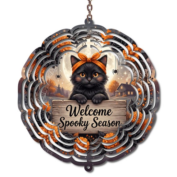 Black Cat Halloween Wind Spinner, Welcome Spooky Season Decor, Halloween Garden Decor, Gothic Outdoor Decoration, Cat Lover