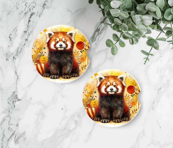 Red Panda Car Coasters, Set of 2, Stocking Stuffer, Christmas, Coworker Gift