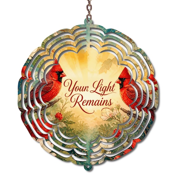 Red Cardinal Wind Spinner, Floral Garden Accent, 10-Inch Memorial Tribute
