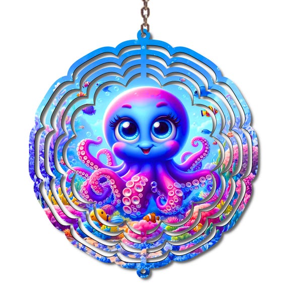 Octopus Wind Spinner Cute Octopus Ocean Decor Beach Metal Wind Spinner Coastal Garden Decor Nautical Gift Outdoor Yard Decor 10 Inch