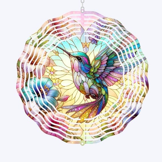 Hummingbird Gifts, Hummingbird Stained Glass Look Wind Spinner, Birthday, Mother-in-Law Gift