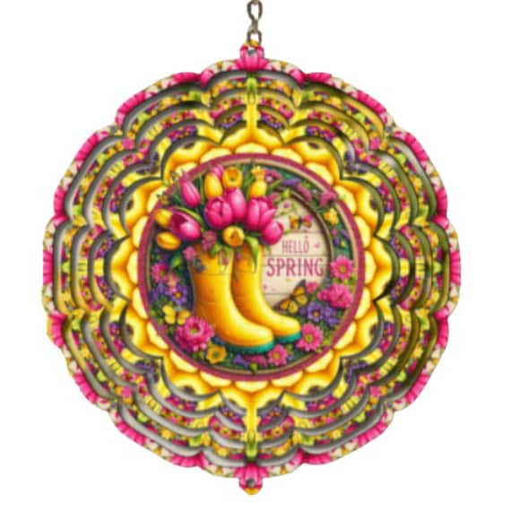 Spring Decor, Wind Spinner, Yellow Rainboots, Birthday, Mom Gift