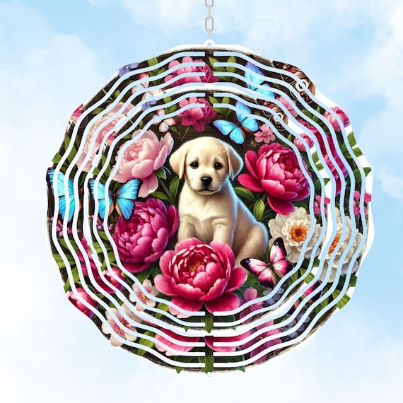 Dog Lover Wind Spinner, Spring Decor, Yellow Lab, Birthday, Dog Mom Gift