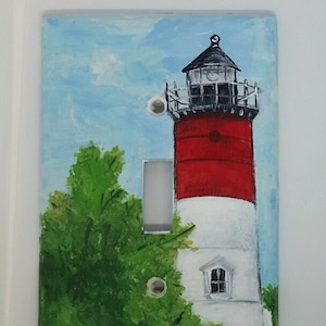 Hand Painted Lighthouse Light Switch Plates and Outlet Covers, Nauset Beach Lighthouse Switch Plate Covers, Wall Plate Covers