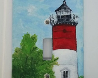 Hand Painted Lighthouse Light Switch Plates and Outlet Covers, Nauset Beach Lighthouse Switch Plate Covers, Wall Plate Covers