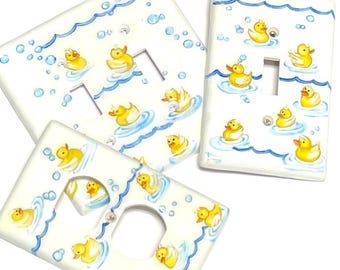 Hand Painted Yellow Duck Light Switch Cover, Kids Bathroom Decor