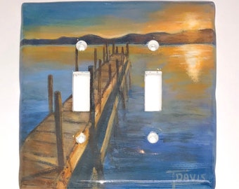 Lake House Sunset Light Switch Plates & outlet covers, Boat Dock Wall Plate Covers, Hand Painted by Tdavispainthouse, Nautical Beach Theme