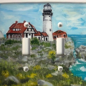 Hand Painted Lighthouse Light Switch Plate and Outlet Covers, Lighthouse Ocean Switch Plate Wall Plate Covers, Lighthouse Home Decor