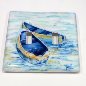 Lake House Canoe Boat Light Switch Plates - Outlet Covers, Hand Painted Nautical Beach Wall Plate Cover, Rustic Kitchen Home Decor, Wall Art