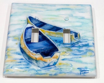 Lake House Boat Switch Plates and Electrical Outlet Wall Plate Covers, Hand Painted Switch Cover, Rustic Row Boats, Canoes, Lake House Decor