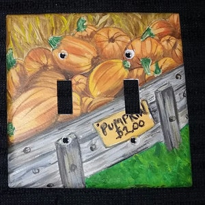 Fall Pumpkins Light Switch Plates and Outlet Wall Covers Hand Painted Rustic Country Living Wall Plates, Fall, Seasonal Switchplates