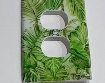 Decorative Green Plants Light Switch Plates, Hand Painted Tropical Plants Switchplate and Electrical Outlet Plate Covers, Nature Wall Art