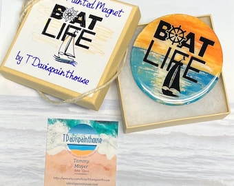 Sunset Sailboat Fridge Magnet, Hand Painted Artistic Nautical Decor for Home and Office, Unique Maritime Gift for Sailors and Boaters