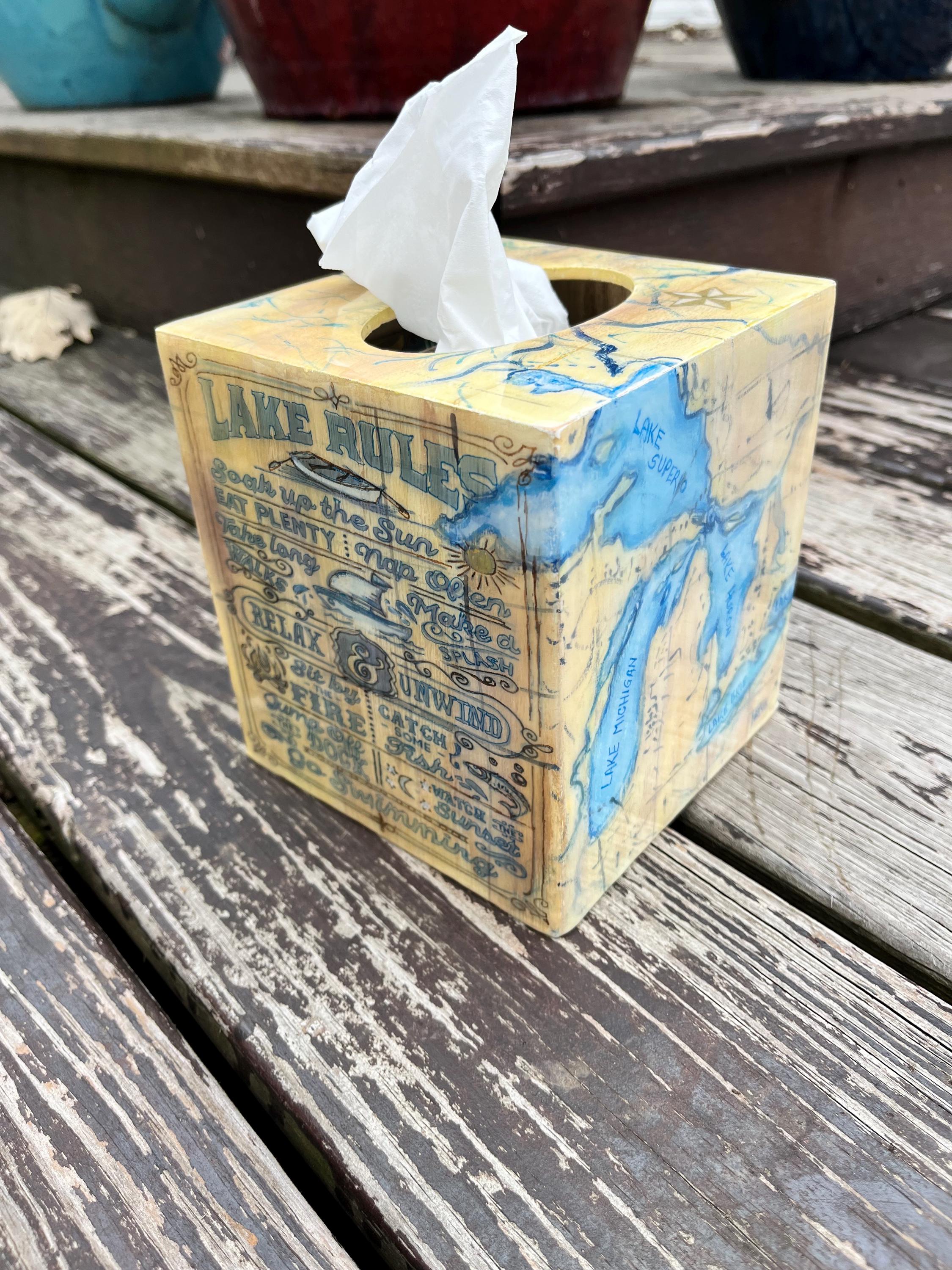 Personalized Nautical Theme Kleenex Box Cover, Hand Painted