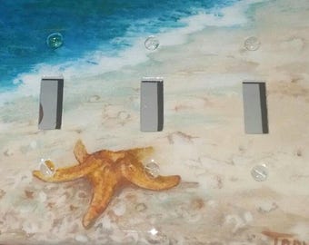 Ocean Starfish Beach Light Switch Cover Wallplate, Hand Painted Decorative Coastal Switchplate and Outlet Covers, Lightswitch Faceplates