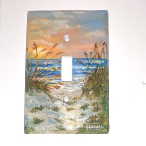 Hand Painted Beach Sunset Light Switch Plate: Rustic Lake House Decor