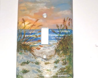 Hand Painted Beach Sunset Light Switch Plate: Rustic Lake House Decor