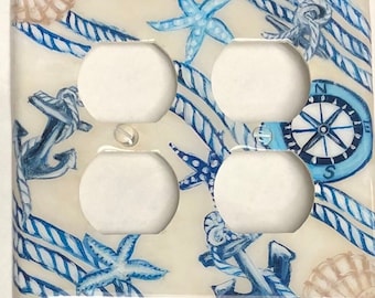 Nautical Navigation Light Switch Plates, Hand Painted Nautical 0utlet Wall Plate Cover, Boating Navigation Chart, Unique Functional Wall Art