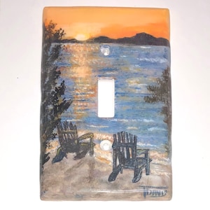 Lake House Beach Switch Plates and Electrical Outlet Wall Plate Covers, Hand Painted Switch Covers, Beach Chairs, Sunset, Lake House Decor