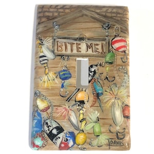 Rustic Fishing Buoys - Lures Hand Painted Light Switch Plates and Outlet Covers, Cabin Theme Home Decor, Painted Wall Plate Covers,