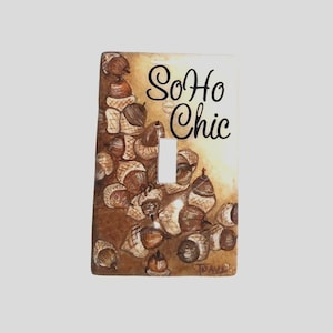 Autumn Fall Rustic Lightswitch and Outlet Wall Plate Covers, Hand Painted Functional Wall Art Switchplates, Country Home Decor, Acorns