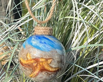 Hand Painted Starfish Ornament: Coastal Christmas Tree Decoration