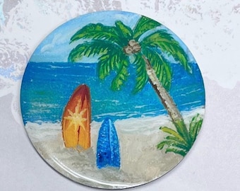 Hand-Painted Surfboard Magnet, Tropical Beach Art, Surfer Gift