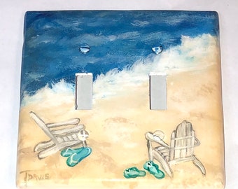 Beach Chairs and Flip Flops Switch Covers, Hand Painted Light Switch Plates, Custom Electrical Outlet Covers, Ocean View Wall Plate Covers
