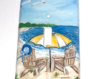 Lake House Beach Light Switch Plates and Outlet Wall Covers, Hand Painted Functional Wall Art, Nautical Face Plates, Beach Chairs- Umbrella