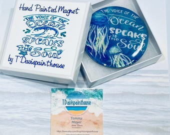 Hand painted jellyfish magnet, Unique inspirational ocean quote fridge magnet