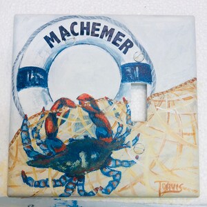 Personalized Hand Painted Blue Crab Light Switch Plate and Electrical Outlet Covers, Nautical Marine Life Art, Ocean Wall Plate Covers