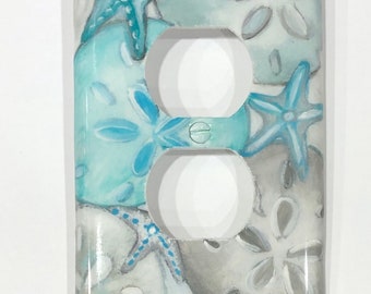 Seashell Switch Plates - Outlet Covers, Hand Painted Decorative Wall Cover Plates, Coastal Seashell Wall Art, Sand Dollars and Starfish
