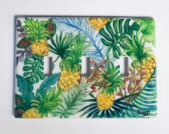 Hand Painted Pineapple Light Switch Plate, Tropical Home Decor