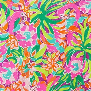 Lilly P. Colorful Flowers and flamingoes Lulu print cotton poplin fabric ~  *007 LP rare.
