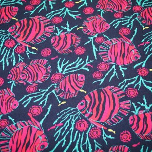 Orange fish on navy cotton LP twill fabric  rare  Lilly P