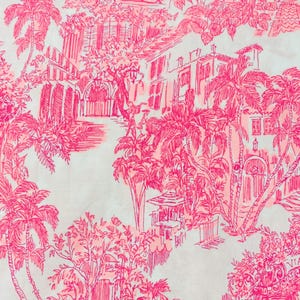 Lilly P. Pink and white toile cotton poplin fabric  #007 LP fabric rare